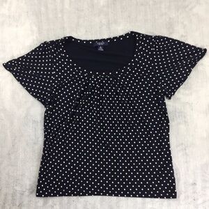 Chaps Polkadot Tee Navy Blue with Pleated Collar